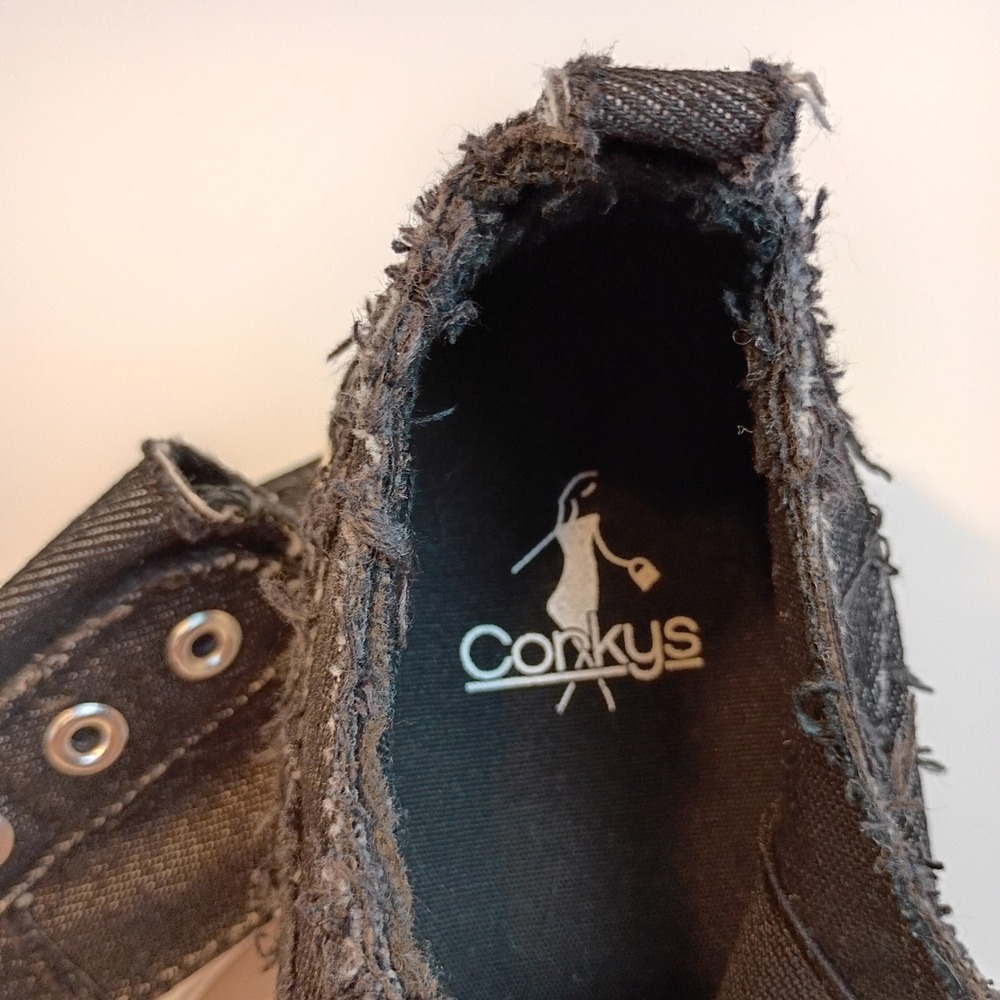 Corkys Babalu Womens Black Denim Frayed Slip On Sneakers Pink Sole Size 7 - Picture 7 of 8